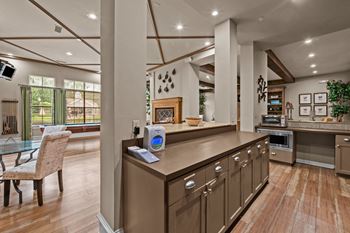 club house kitchen is open to the living room and dining room